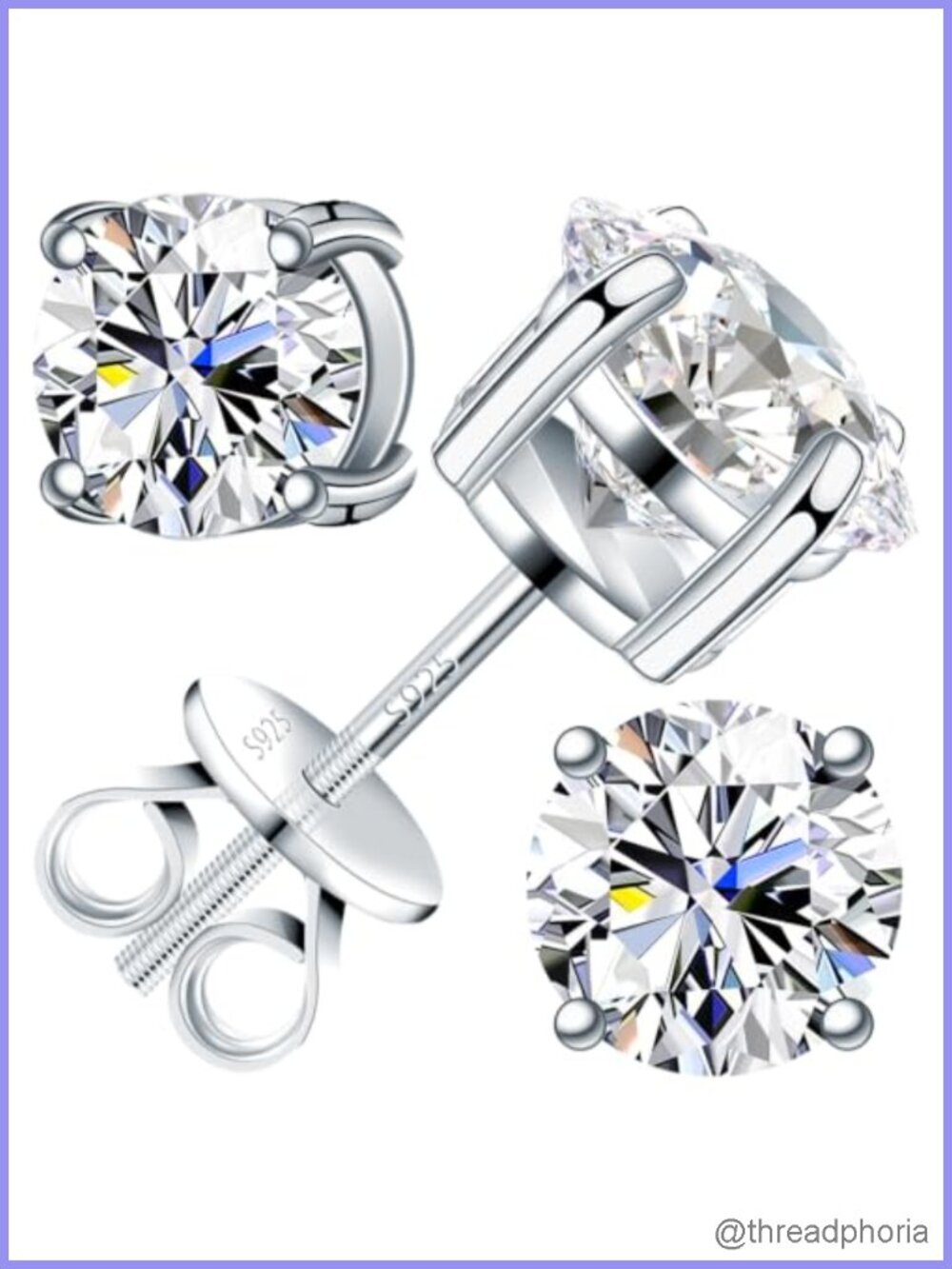 Moissanite Stud Earrings 925 Sterling Silver Round Cut Screw Back Unisex